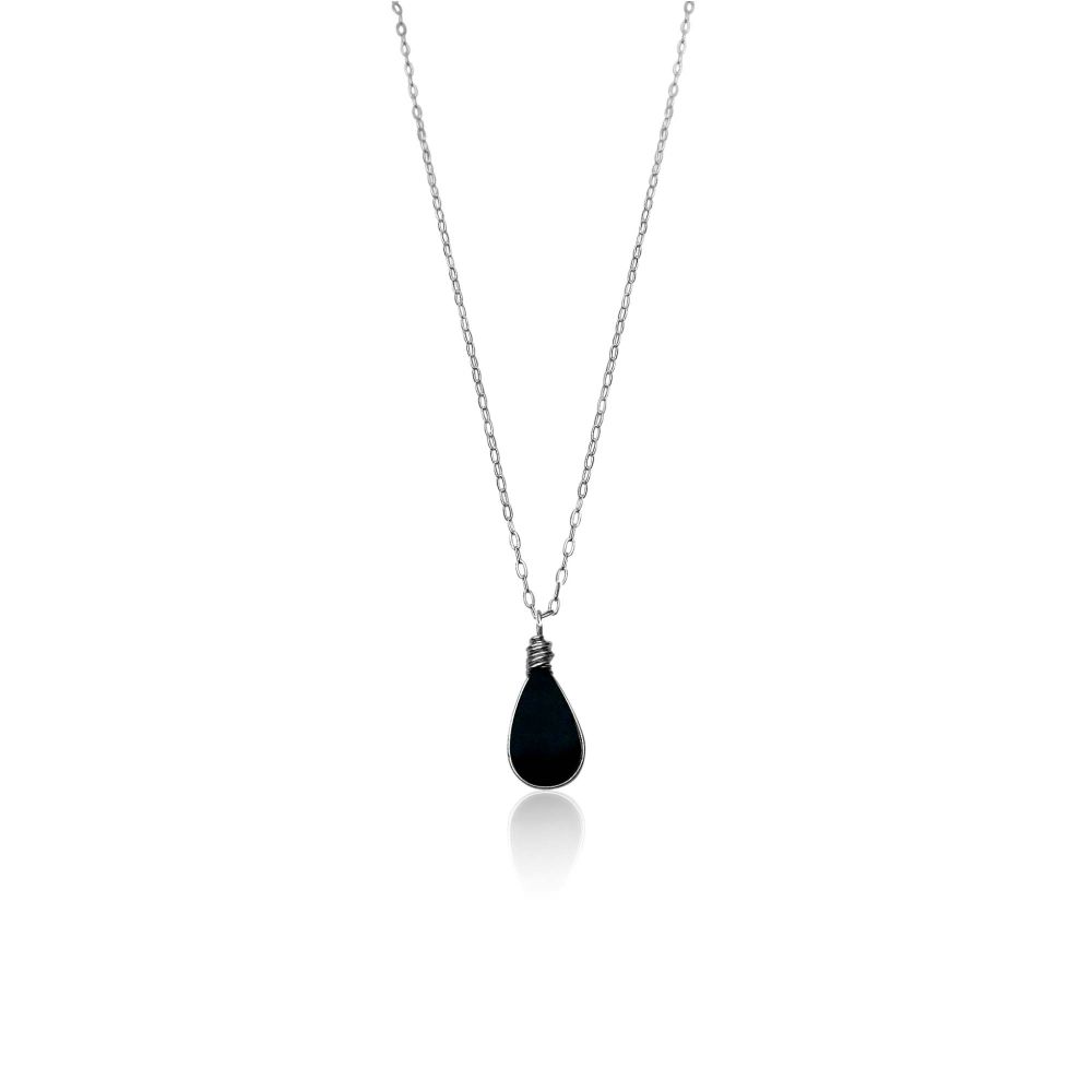 Black Obsidian Stone Necklace Silver: Rumi Sumaq Metal and Macrame Jewelry Handmade on the Island of Martha's Vineyard