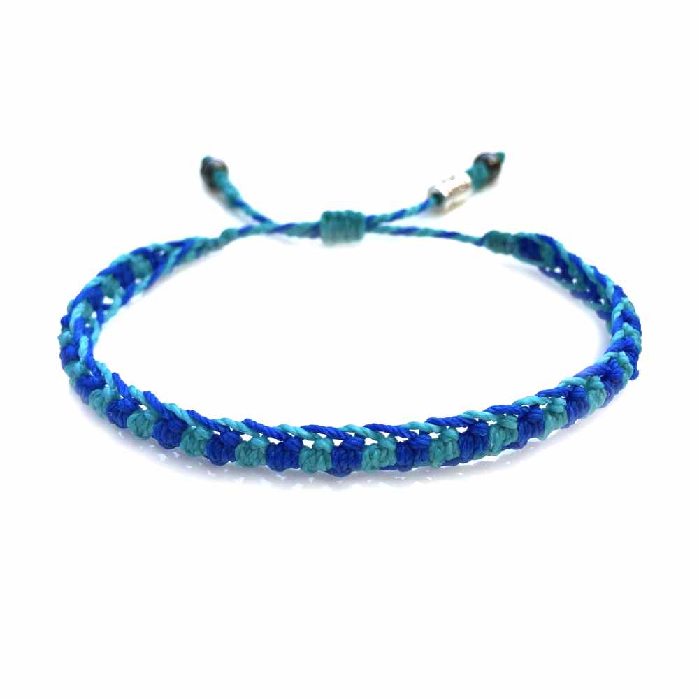 Braided Bracelet Blue Aqua with Hematite Stones: Handmade on Martha's Vineyard Beach Rope Surfer Bracelets