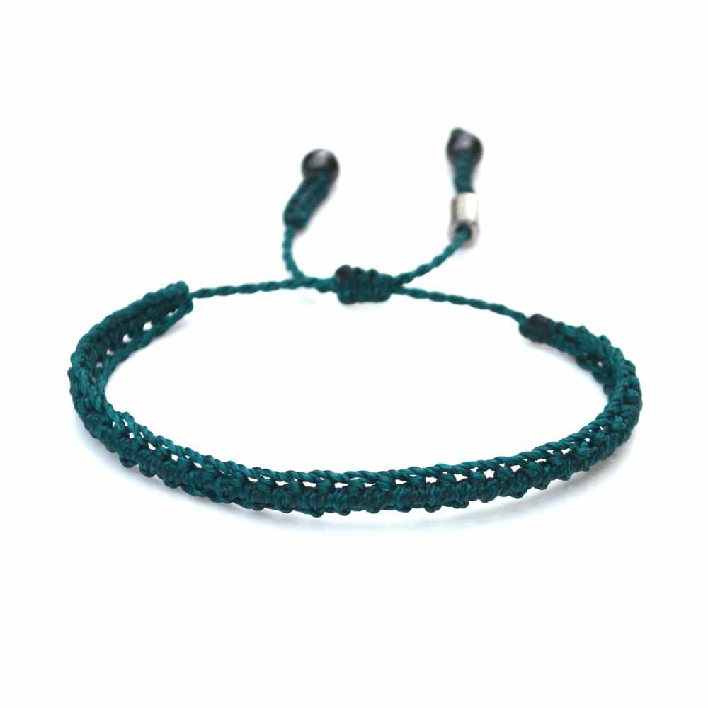 Braided Bracelet Emerald Green with Hematite Stones: Handmade on Martha's Vineyard Beach Rope Surfer Bracelets