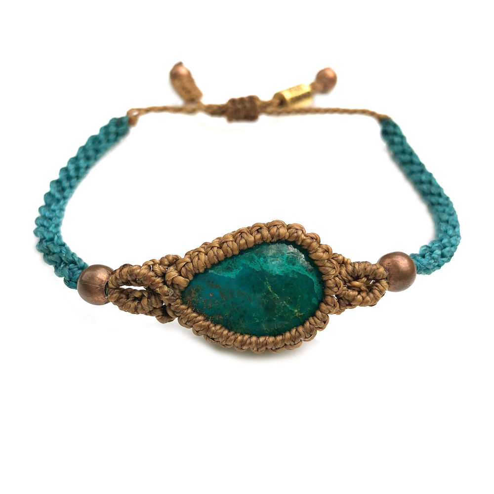 Chrysocolla stone bracelet macrame | Handmade by designer Coco Paniora Salinas of RUMI SUMAQ