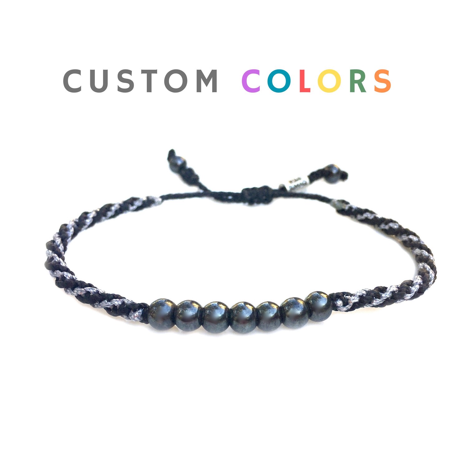 Custom Hematite rope bracelet for men, women and kids. Hand-knotted sailor rope bracelet with beaded Hematite stones handmade by Rumi Sumaq.