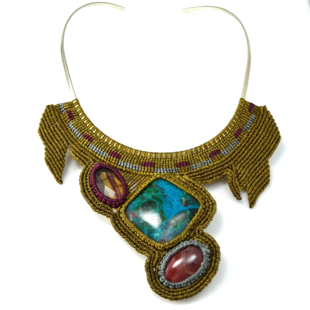 Fiber art jewelry macrame Qoya necklace at Rumi Sumaq