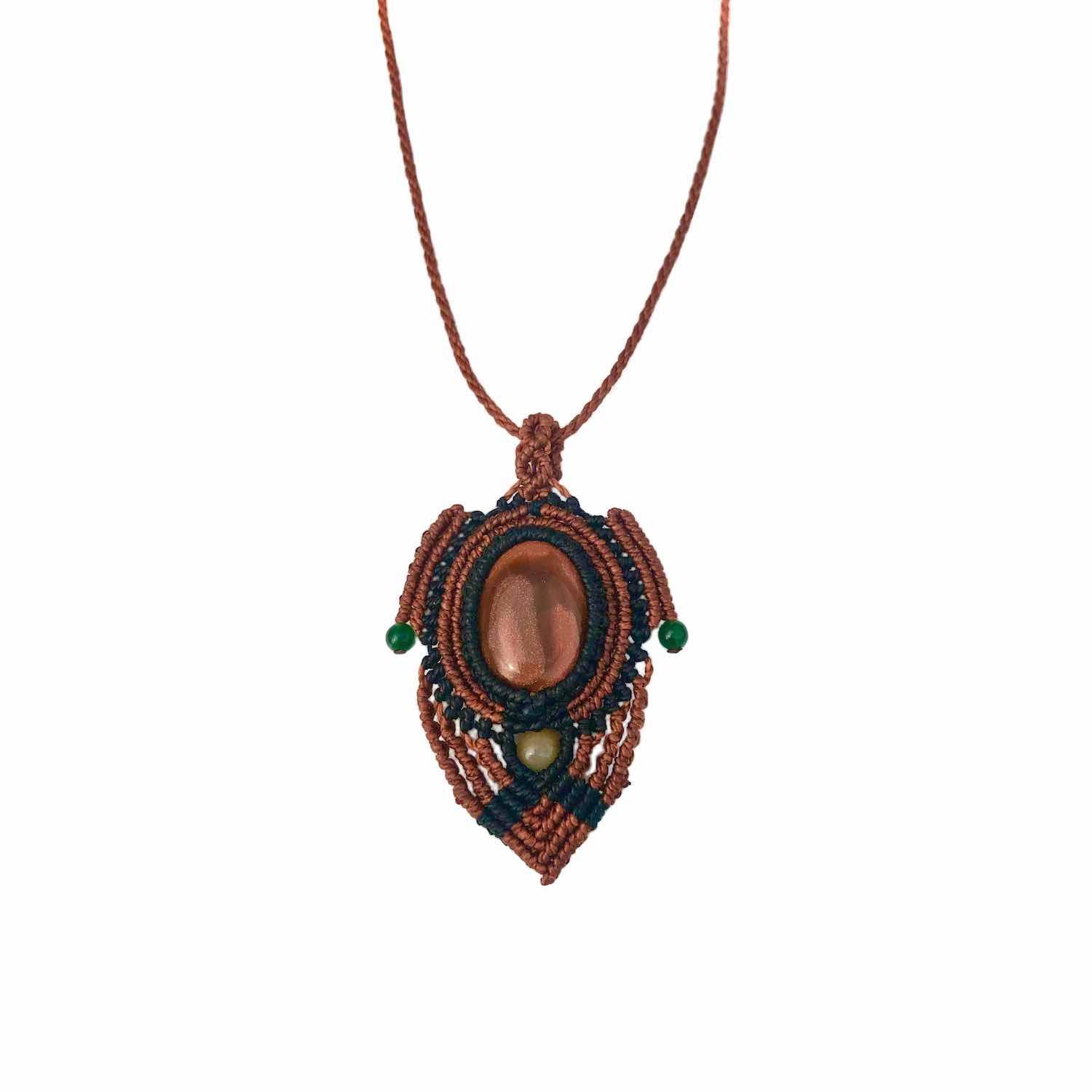 Goldstone Pendant Necklace in Micro Macrame by Designer Coco Paniora Salinas of RUMI SUMAQ - Bohemian Beach Jewelry Handcrafted on Martha's Vineyard