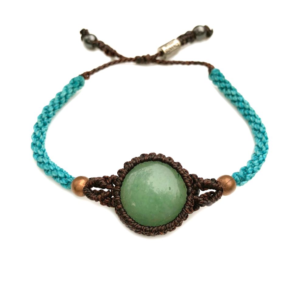 Jade stone bracelet in aqua and brown hand-knotted macrame by RUMI SUMAQ