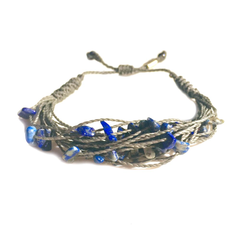 Lapis Lazuli Stone Gray String Bracelet: RUMI SUMAQ macrame knot jewelry handmade on the beautiful island of Martha's Vineyard
