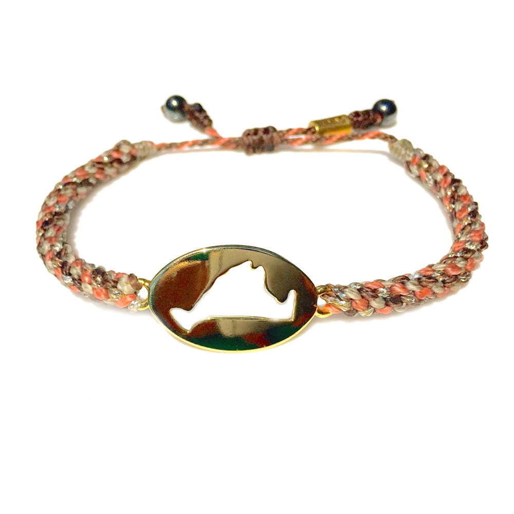 Martha's Vineyard Bracelet Island Map Brown Coral Rope: RUMI SUMAQ Jewelry Handmade on MV