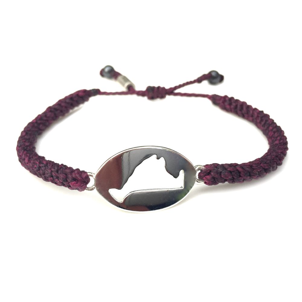 Martha's Vineyard island map bracelet plum purple rope: Hand-knotted surfer and sailor bracelets handmade on the beautiful island of Martha's Vineyard