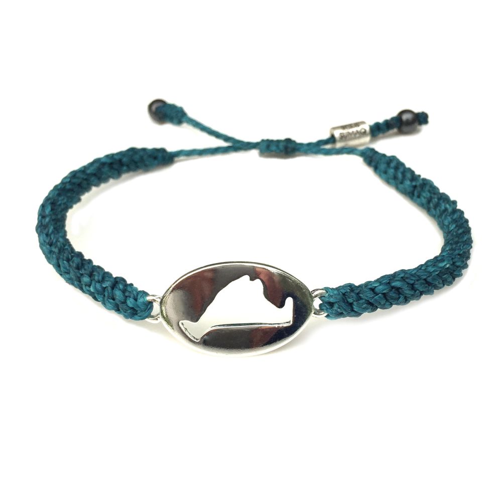 Martha's Vineyard island map bracelet turquoise rope: Handmade on Martha's Vineyard by designer Coco Paniora Salinas of Rumi Sumaq Jewelry