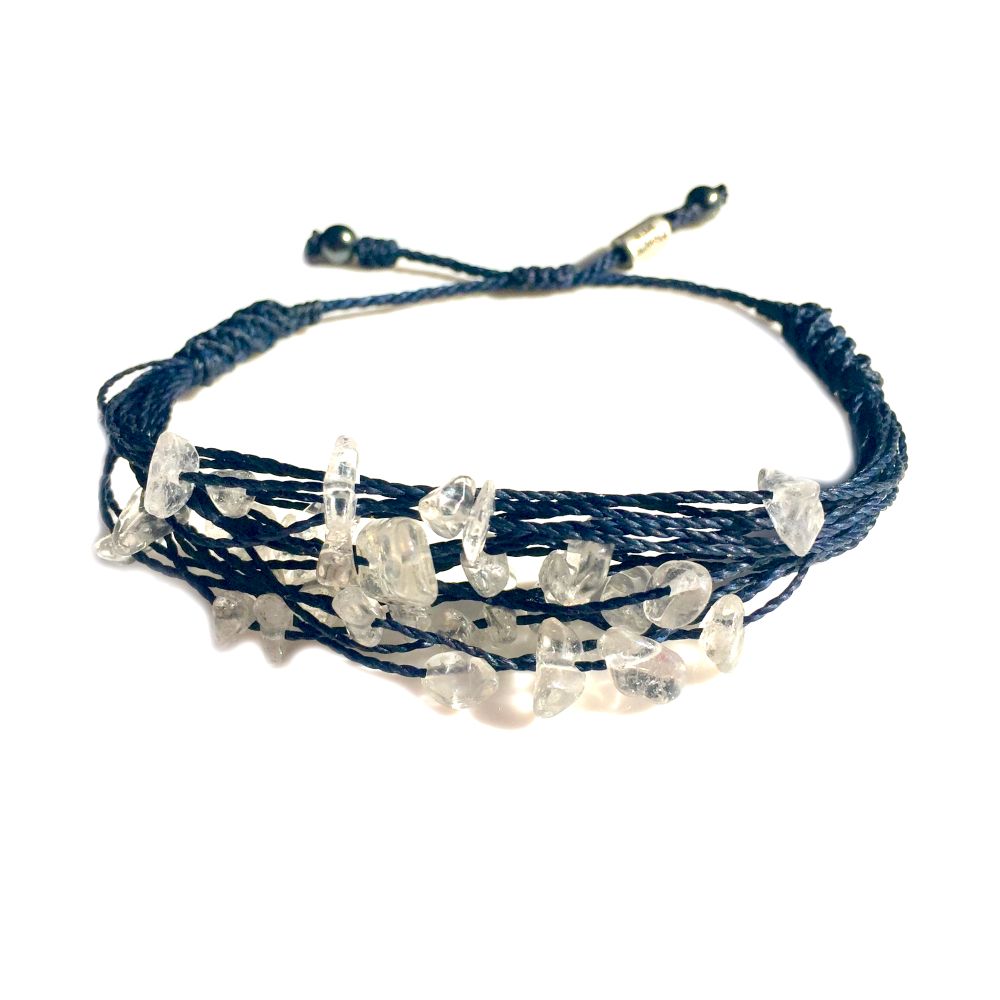 Quartz Stone Navy String Bracelet : RUMI SUMAQ woven knot jewelry handmade on Martha's Vineyard by designer Coco Paniora Salinas