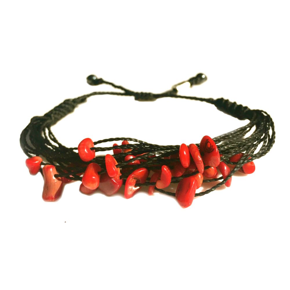 Red coral bracelet: RUMI SUMAQ woven jewelry handmade on Martha's Vineyard