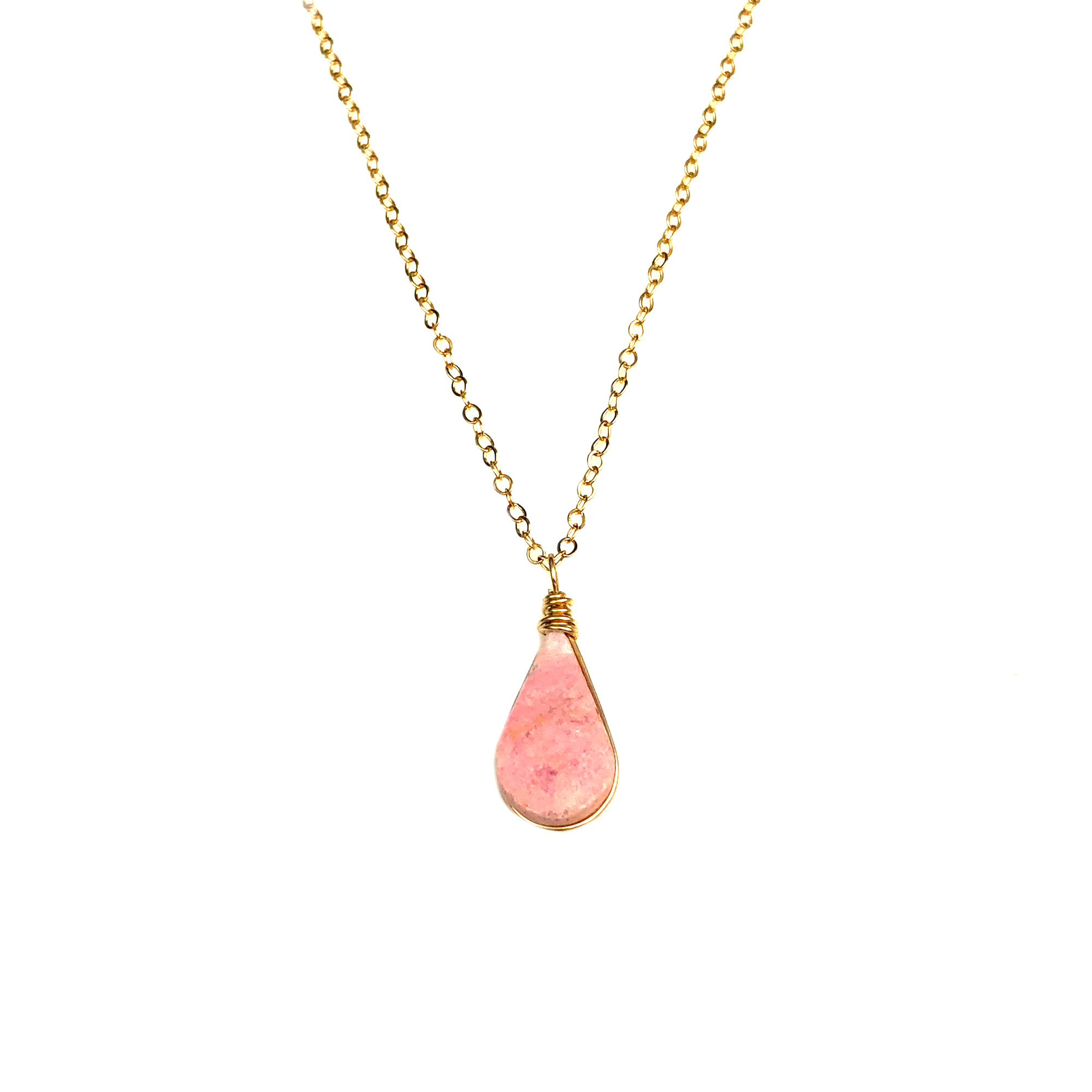 Rhodonite Pink Pendant Necklace Gold: Rumi Sumaq Metal and Macrame Jewelry Handmade on the Island of Martha's Vineyard