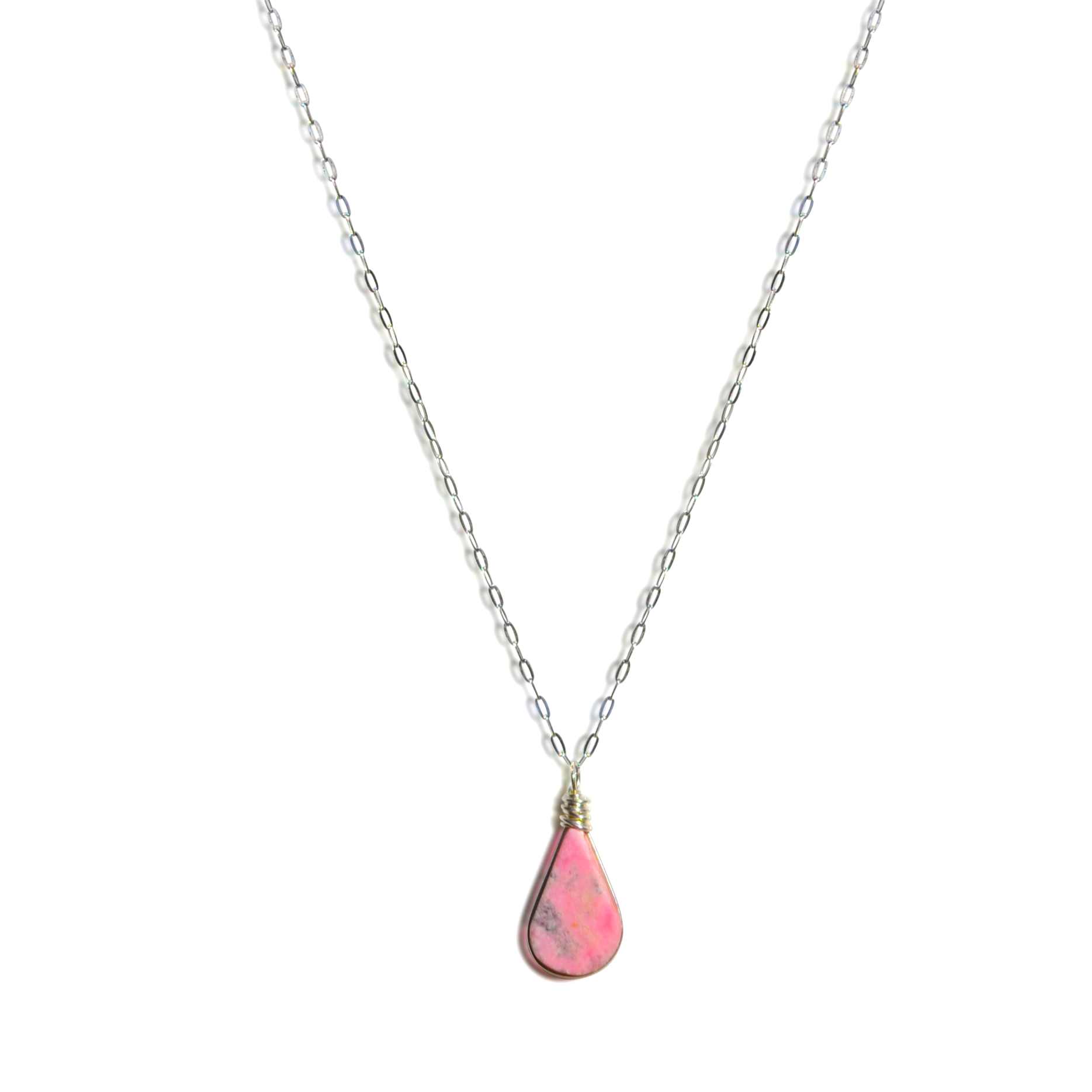 Rhodonite Pink Pendant Necklace Silver: Rumi Sumaq Metal and Macrame Jewelry Handmade on the Island of Martha's Vineyard