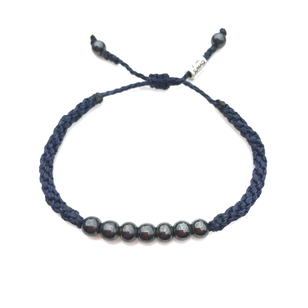Rope Bracelet Navy with Hematite Stones for Men and Women: RUMI SUMAQ sailor and surfer bracelets handmade on Martha's Vineyard