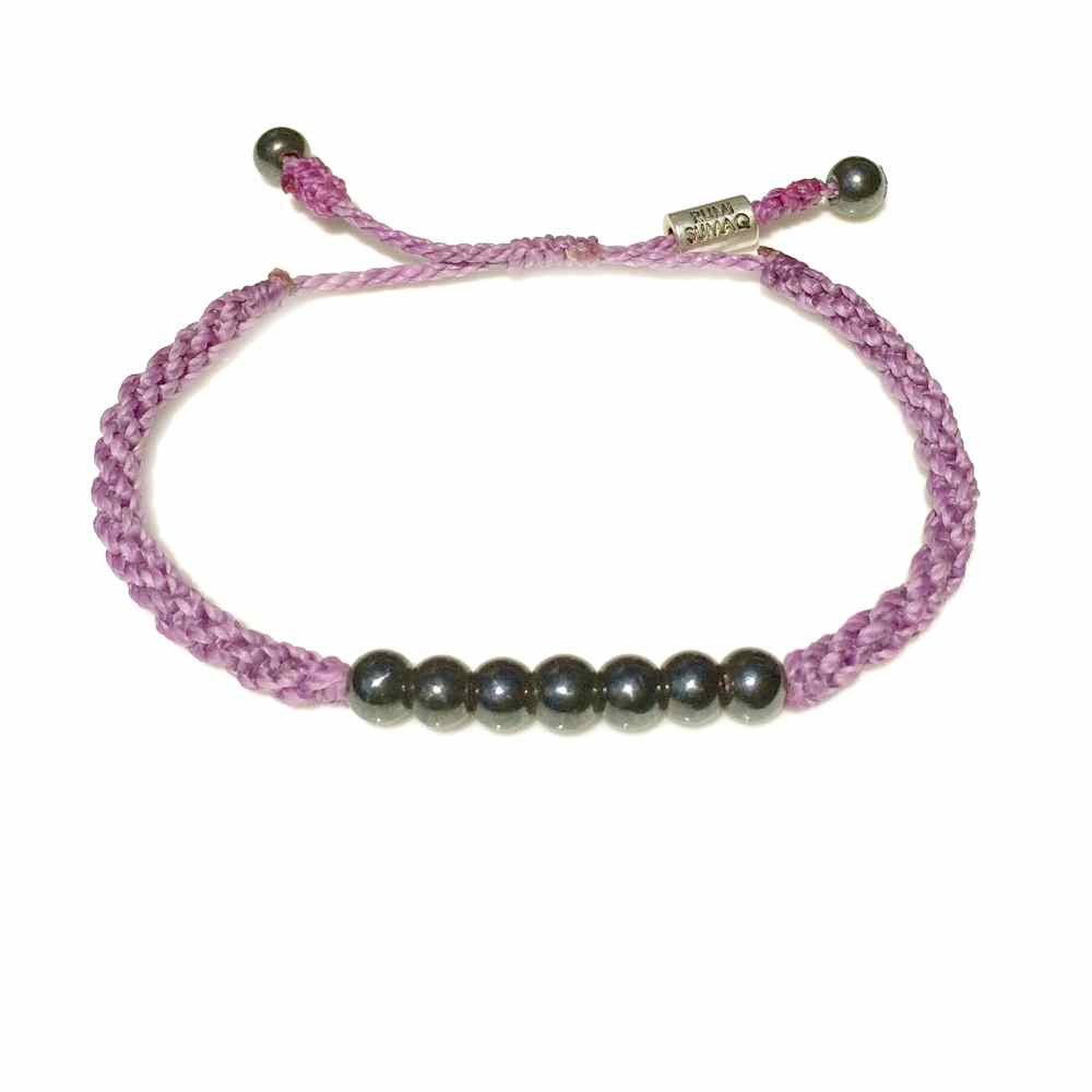 Rope Bracelet Violet Purple with Hematite Stones: Rumi Sumaq Sailor and Surfer Bracelets Handmade on Martha's Vineyard