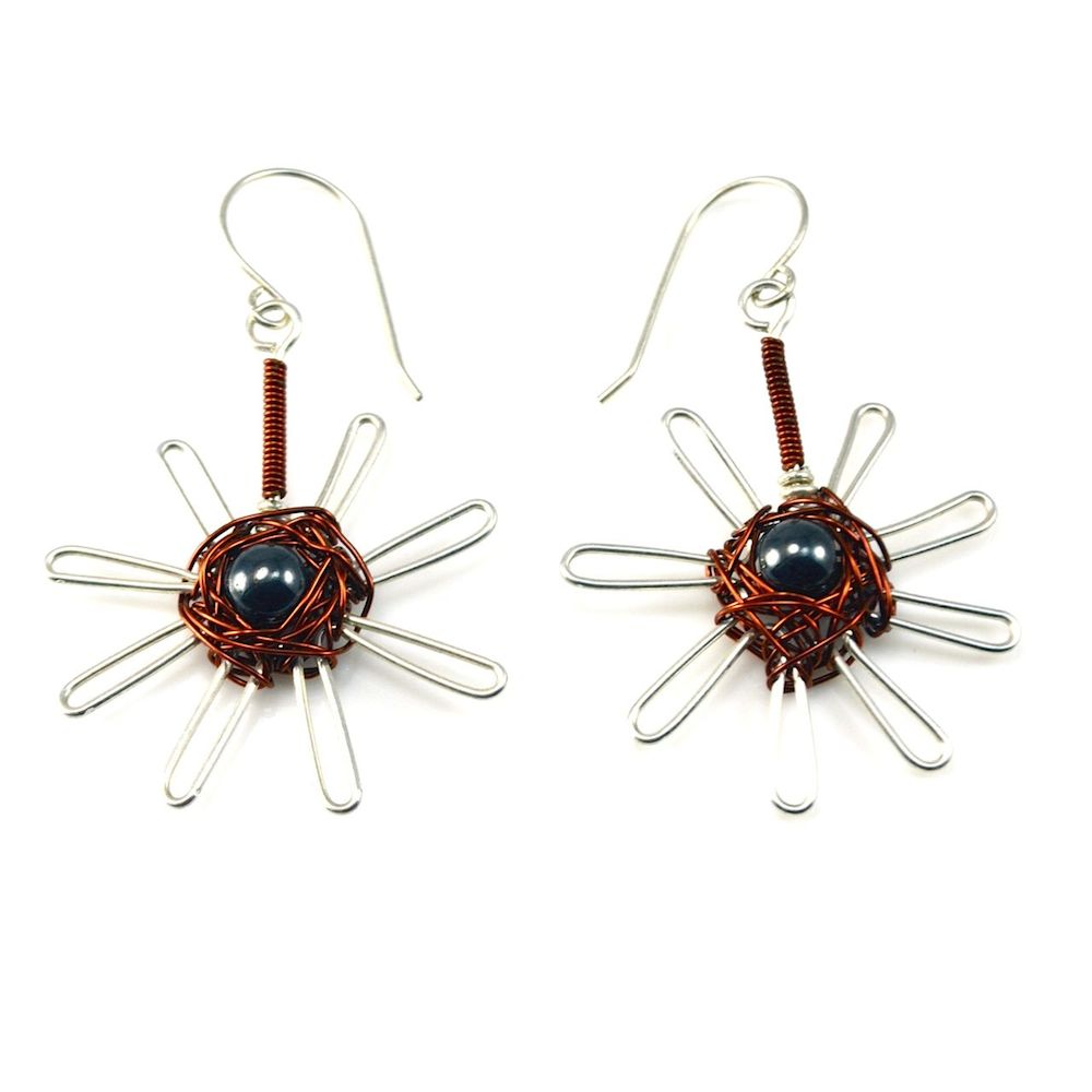 Silver and copper wirework Q'isa nest earrings