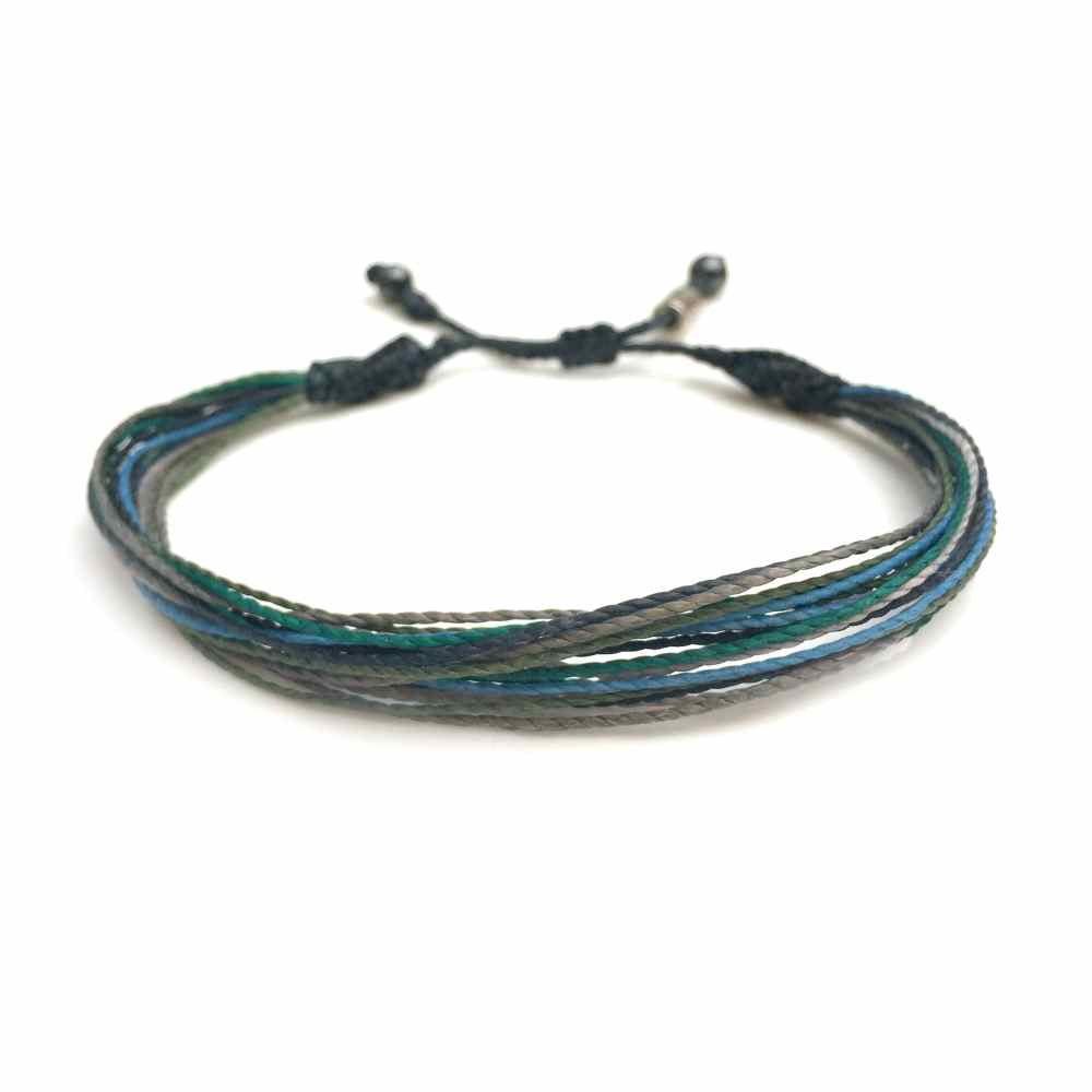 String Surfer Bracelet in Navy Blue Gray Green Multi: Handmade on Martha's Vineyard Waxed Cord Sailor and Surf Bracelets by Rumi Sumaq