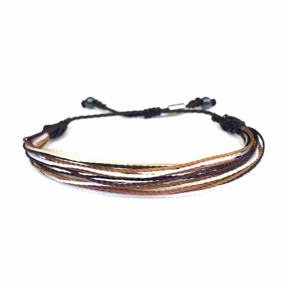 String Surfer Bracelet Brown Tan and White with Hematite Stones for Men and Women: RUMI SUMAQ sailor and surfer bracelets handmade on Martha's Vineyard.